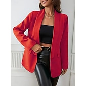 billiga Blazers och kostymer-Dam Kavaj Bekväm Andningsfunktion Ficka Kontorsdam Stil Modern Slät Utomhus Ledigt Dagligen Enkelknäppt Normal Kavajslag Normal Långärmad Ytterkläder Svart Gul Rubinrött Vår Höst