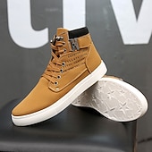 cheap Men&#039;s Sneakers-Men&#039;s Tan Faux Leather High-Top Sneakers with Lace-Up Design, Stylish Casual Shoes for Walking, Work and Weekend Outfits