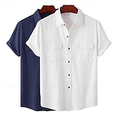 economico Classico-Per uomo Camicia Camicia di lino Camicia Estiva Abbigliamento da spiaggia Camicia con Bottoni Semplice Vacanza Casuale Bianco + Verde Verde + rosa Bianco + blu navy Rosa + blu navy Manica Corta Collo