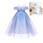 abordables Costumes d&amp;#39;Halloween pour filles-Robe pour fille, couleur unie, manches courtes, tenue de soirée, de spectacle, d&#039;Halloween, de cosplay, décontractée, mignonne, en polyester, été, 4 à 12 ans, multicolore, bleu