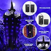 abordables Halloween intérieur-1 pièce 120 cm Halloween suspension lumineuse crâne lumière décorative, détection humaine, cinq effets sonores d&#039;horreur, ambiance de fête intérieure et extérieure lumière décorative, boîte à piles