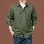 abordables Tapas-Hombre camisa cargo Camisa para senderismo Camisa impermeable Manga Larga Cuello Vuelto Camiseta Al aire libre Transpirable Algodón Negro Verde Ejército Caqui Caza Rutina de ejercicio Viaje