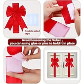 cheap Outdoor Decorations-4PCS Christmas Bow and Ribbon Set – Double-Sided Tape Included, No Assembly Needed, Reusable Non-Electric Door and Cabinet Decorations for Christmas and Halloween