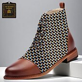 baratos sapatos Jacquard-Homens Botas Caminhada Pele PU Tecido Jacquard Confortável Antiderrapante Respirável Botas / Botins Com Cadarço Marron Outono Inverno