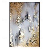お買い得  抽象画-キャンバスに油絵手描きの金箔抽象画、手描きの油絵リビングルームの装飾画バージョン雰囲気寝室抽象画