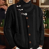 preiswerte Herren Strickjacke-Herren Strickjacke Kurzer Pullover Strickpullover Gerippt Stricken Normale Oberteile Tasche Knöpfe Einfach Rollkragen Mode Klassisch Urlaub Alltagskleidung Bekleidung Herbst Winter Schwarz Braun M L