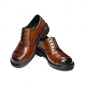 tanie Klasyczne Buty Eleganckie-Męskie skórzane półbuty wizytowe typu oxford z noskiem typu cap toe – pierwsza warstwa skóry bydlęcej, formalne, sznurowane, klasyczne buty biznesowe do biura, na wesela i do profesjonalnego stroju