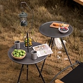 preiswerte Bis zu 30 $-tragbarer schwarzer Outdoor-Tisch mit Lampenständer – klappbar, Eisenkonstruktion, lässiger Stil, inklusive Aufbewahrungstasche, kleiner Outdoor-Tisch