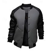 preiswerte Herrenjacken &amp; Herrenmäntel-Herren Bomberjacke übergangsjacke Collegejacke Training Urlaub Lederärmel Frühling Herbst Einfarbig Basic Regulär Schwarz Weiß Hellgrau Dunkelgray Jacken
