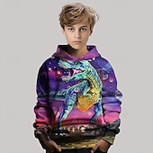 billiga Pojkens 3D-djur-Pojkar 3D Dinosaurie Huvtröja Långärmad Vår Höst Mode Streetwear Barn 4-12 år Huva Utomhus Ledigt Dagligen Normal