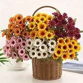 baratos decoração de ação de graças e outono-5 maços de flores artificiais de outono, crisântemos do pôr do sol, flores artificiais de outono para áreas externas com margaridas e eucalipto, plantas de floração plena, resistentes a raios UV, à
