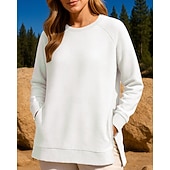 billiga Huvtröja &amp; Sweatshirt-Dam Tröja med pullover Casual Toppar Dragkedja Långärmad Överdelar Fritids- Höst Solid färg Andningsfunktion Träna Utomhus Träning Sportkläder Sportkläder Svart Vit Vinröd