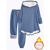 abordables Ensembles deux pièces-Femmes Chaud Quotidien Ensembles deux pièces Survêtement Ensembles de Pantalons manche longue À capuche Graphique Uni Cordon de serrage Imprimé Occasionnel Quotidien Noir Gris foncé Bleu Automne
