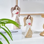 economico Sculture-1 pezzo di un angelo creativo in resina che tiene un cuore rosso con uno slogan in inglese è un elemento decorativo adatto per pareti di sfondo per TV, ingressi, sale studio, scrivanie per uffici e