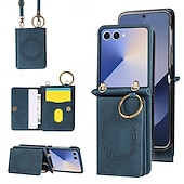 cheap Samsung Cases-Phone Case For Samsung Galaxy Z Flip 7 Z Flip 6 Z Flip 5 Z Flip 4 Back Cover with Lanyard Support Wireless Charging Kickstand Retro TPU PU Leather
