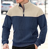 abordables Sudaderas Básicas_-Hombre Sudadera Sudadera con estampado de gofres Sudadera Con Capucha Pull-over Sudadera con un cuarto de cremallera Verde Ejército Azul Marino Caqui Gris Cuello Mao Plano Retazos Bloque de Color
