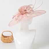 billige Festhatter-Hatter Sinamay Solhatt Bryllup Ferie Te Fest Hesteløp cocktail Elegant Årgang Solbeskyttelse Med Blomster Hodeplagg Hodeplagg