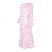 preiswerte Weiße Spitzenkleider-Damen Langes Kleid Maxikleid Spitzenkleid Freizeitkleid Sommerkleid Mode Modern Täglich Strand Wochenende Normale Passform Einfach Langarm V Ausschnitt Weiß Gelb Rosa Blau Sommer Frühling