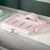 voordelige Opslagrekken-Wandgemonteerde zuignap roterende zeepbak met afvoer, niet-borende spons en zeeprek organizer, perfect voor douche, badkamer, bad en keukengootsteen