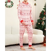 お買い得  親子お揃い服-ファミリールック パジャマ クリスマス柄 家 プリント ルビーレッド 長袖 活発的 マッチング衣装