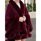 billige Pelssjal-Pelssjal Plus Size Curve Hold Varm Ermeløs Flaggermusermer Polyester Bryllup Wrap Med Ren Farge Til Spesiell Leilighet Høst vinter