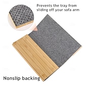 tanie Artykuły domowe-Składany stolik podłokietnikowy do sofy z bambusa w stylu vintage z uchwytem na kubek – nie wymaga montażu, należy myć ręcznie, naturalne drewno &amp;wykończenie w kolorze czarnym, drewno liściaste