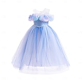 abordables Costumes d&amp;#39;Halloween pour filles-Robe pour fille, couleur unie, manches courtes, tenue de soirée, de spectacle, d&#039;Halloween, de cosplay, décontractée, mignonne, en polyester, été, 4 à 12 ans, multicolore, bleu
