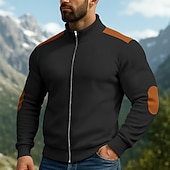 baratos Suéteres básicos-Homens Moletom Veludo Cotelê Moletom com capuz Estacionar Moletom com zíper completo Adamascado Preto Branco Azul Marinha Café Colarinho Clerical Tecido Patchwork Desportos e Ar livre Casual Diário