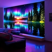 お買い得  ブラックライトタペストリー-オーロラの光輪と湖の反射の背景の壁タペストリー3Dウォールアートは、静かでモダンな雰囲気を演出し、リビングルーム、オフィス、瞑想スペースに最適です。