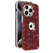 זול נרתיקים לאייפון-טלפון מגן עבור iPhone 16 15 14 Pro Max Plus 13 Pro Max כיסוי אחורי תמיכה בטעינה אלחוטית בלינג גליטר מבריק עמיד בזעזועים רטרו TPU PC
