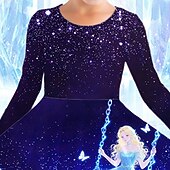 preiswerte 3D-Cartoon-Kommode-Mädchen&#039; 3D Cartoon Kleid Langarm Sommer Frühling Urlaub Täglich Ferien Prinzessin Schön Süß Kinder 4-12 Jahre Freizeitkleid A Linie Kleid Knielang Normale Passform