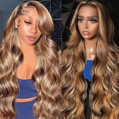 economico Parrucche lace front capelli veri-evidenzia p4/27 parrucca frontale in pizzo con onde del corpo 13x4 parrucca in pizzo trasparente con capelli umani densità 150%