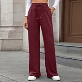abordables Pantalon droit-Femmes Slacks Droit Streetwear Occasionnel Longueur complète Naturel Uni Avec Poches Conception à cordon élastique Doux Fête Tenue quotidienne Week-end Rouge bordeaux Jacinthe Noir Vert Véronèse