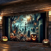 cheap Halloween Garage Door Cover-Halloween Tapestry Garage Door Cover Large Hanging Backdrop Pumpkin Cemetery Dark Punk Gothic Style Party Outdoor Shooting Backgrounds Front Door Home Decor