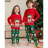 お買い得  親子お揃い服-ファミリールック パジャマ クリスマス柄 家 プリント ルビーレッド 長袖 活発的 マッチング衣装