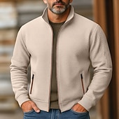 voordelige Basis Sweatshirts-Voor heren Sweatshirt Sweatshirt met volledige ritssluiting Rode Wijn Zwart Marineblauw Khaki Grijs Opstaande boord Effen Met Textuur Sport &amp; Outdoor Casual Dagelijks Streetwear Stoer Sportkleding