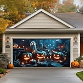 cheap Halloween Garage Door Cover-Halloween Tapestry Garage Door Cover Large Hanging Backdrop Pumpkin Cemetery Dark Punk Gothic Style Party Outdoor Shooting Backgrounds Front Door Home Decor
