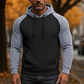 economico felpe con cappuccio da uomo di base-Per uomo Felpa con cappuccio Felpa con cappuccio a nido d&#039;ape Aalbicocca Nero Bianco Borgogna Grigio chiaro Con Cappuccio Colletto Mao Semplice Patchwork Blocco di colore Sport &amp; Outdoor Casuale