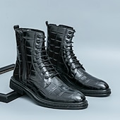 levne Dámské boty-Pánské hnědé šněrovací boty s krokodýlím vzorem, vintage business casual boty do kanceláře a na formální příležitosti