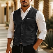 billige Herrevest-Herre سترة Veste Vest i kunstskinn Avslappet Daglig vestlig stil Vår Høst Lomme Knapper Polyester PU Lær Bekvem عادي Fiskebein Enkeltkneppet V-hals Slank Fasong Svart Brun Vest