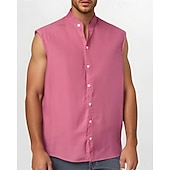 economico camicia da uomo con bottoni-Per uomo Camicia Camicia Estiva Camicia casual Camicia da Spiaggia Camicia con Bottoni Nero Verde chiaro Rosa Rosso Verde Senza Maniche Semplice Colletto alla coreana Vacanza Camicia hawaiana