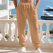olcso Ünnep-Férfi Vászon nadrág Nadrág Nyári nadrág Strand nadrág Zsinór Zseb Rugalmas derék Sima Mokaszinok Légáteresztő Vakáció Napi Szabadság Hawaii Boho Fekete Fehér