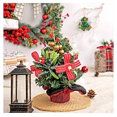 זול דמויות לאספנים-עץ חג המולד מיניאטורי שולחן עבודה עץ חג המולד מלאכותי שולחן עבודה קישוט חג המולד עם מחטי אורן אדומות עיצוב פירות יער לתצוגת סצנת החג חגיגית קישוט מסיבה לבית חגיגי אבזר