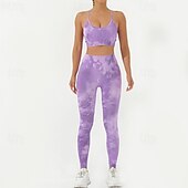 billiga Set och One-Pieces-Dam 2-delad yogatröja Sport BH Loungekläder Tryck Träningsdräkter Mörkgrå Svart Gym Träna Träning Hög midja Stretch Andningsfunktion Magkontroll Ärmlös Sport Sportkläder