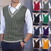 baratos suéter pulôver masculino-Homens Suéter Colete de moletom Pulôver suéter Cabo Tricotar Tops regulares Tricotado Corte Justo Côr Sólida Decote V Roupa de Malha Moderna Casual Roupa Diária Roupa Inverno Primavera &amp; Outono Preto