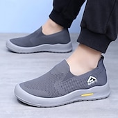 baratos Sapatos Casuais Slip-On-Tênis masculinos de malha cinza slip-on – calçados leves e respiráveis para caminhada, uso diário, viagens e atividades ao ar livre