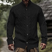 preiswerte Herren Strickjacke-Herren Strickjacke Dicker Strickjacke Gerippt Gehäkelt Stricken Normale Oberteile Basic Einfarbig Stehkragen Mode Klassisch Urlaub Alltagskleidung Bekleidung Herbst Winter Weinrot Schwarz M L XL