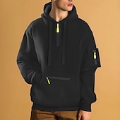 preiswerte Basic-Hoodies für Herren-Herren Kapuzensweatshirt Viertelreißverschluss Kapuzensweatshirt Fleece Kapuzensweatshirt Schwarz Weiß Marineblau Khaki Hellgrau Mit Kapuze Einfach Tasche Sport &amp; Outdoor Täglich Ferien Polyester