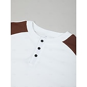 preiswerte Lässiges Henley-T-Shirt-Herren Waffel-Henley-Hemd T-Shirt Langarm Henley Herbst Frühling &amp; Herbst Farbblock Mode Designer Basic Patchwork Urlaub Straße Lässig Schwarz Weiß Burgunderrot Top T-Shirt für Herren