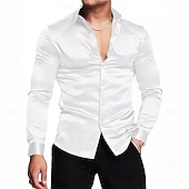 economico Camicie in raso da uomo-Per uomo Camicia Come la seta Camicia in raso Camicia elegante Camicia casual Camicia con Bottoni Semplice Matrimonio Doccia Nero Bianco Rosso Blu reale Manica Lunga Bavero Primavera &amp; Autunno Tutte